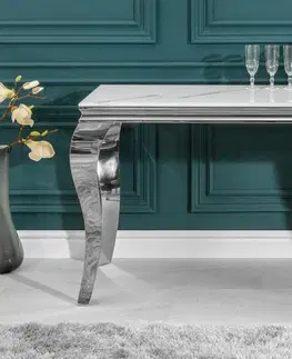 Toaletné stolíky LuxD Dizajnový konzolový stôl Rococo 145 cm strieborný - mramor 