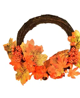 Kvety Jesenný venček z prútia s listami a tekvicami, 35 cm