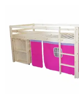 Postele KONDELA Alzena 90 drevená poschodová posteľ s roštom borovica / ružová