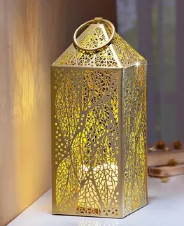 Drobné dekorácie a doplnky Kovový lampáš Gold s LED sviečkou