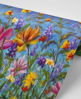 Tapety s imitáciou malieb Tapeta farebné kvety na lúke