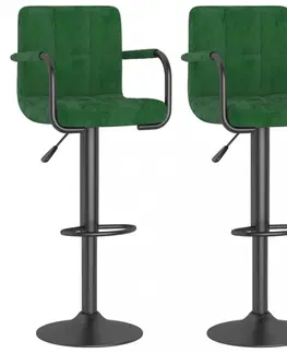 Barové stoličky Barová stolička 2 ks zamat / kov Dekorhome Tmavo zelená