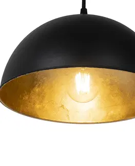 Zavesne lampy Priemyselná závesná lampa čierna so zlatými 3-svetlami - Magnax