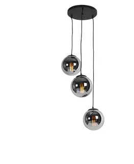 Zavesne lampy Inteligentné závesné svietidlo čierne s dymovým sklom 3-svetlo vrátane Wifi ST64 - Pallon