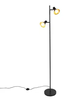 Stojace lampy Moderná stojaca lampa čierna so zlatými 2-svetlami - Magno