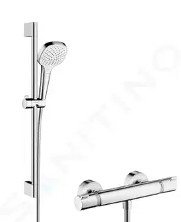 Sprchy a sprchové panely HANSGROHE - Croma Select E Sprchová súprava Vario s termostatom, 3 prúdy, sprchová tyč 650 mm, biela/chróm 27081400