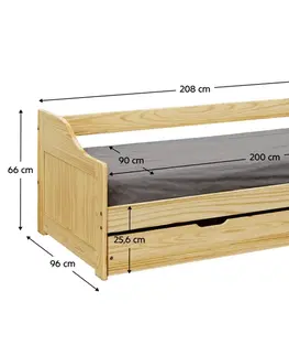 Postele KONDELA Laura New drevená jednolôžková posteľ s prístelkou prírodná