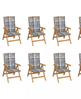 Zahradné stoličky Skladacia záhradná stolička s poduškami 8 ks teak / látka Dekorhome Tmavo zelená