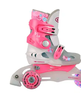 Kolieskové korčule Detské kolieskové korčule WORKER TriGo Skate LED - so sv. kolieskami ružová - XS (26-29)
