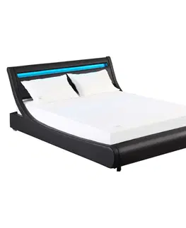 Postele Manželská posteľ s RGB LED osvetlením, čierna, 180x200, FELINA