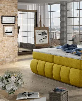 Postele NABBI Vareso 180 čalúnená manželská posteľ s úložným priestorom žltá