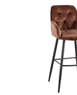 Barové stoličky LuxD Dizajnová barová stolička Garold hnedý zamat