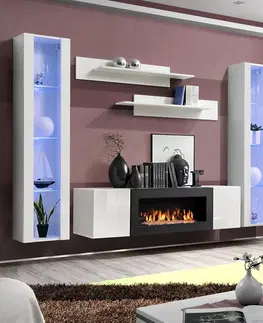 Podkrovný nábytok Obývacia stena + Biokrb Fly M2 + Skło Biały + LED