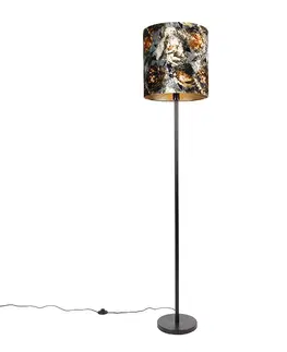 Stojace lampy Klasická stojanová lampa čierne látkové tienidlo kvety 40 cm - Simplo