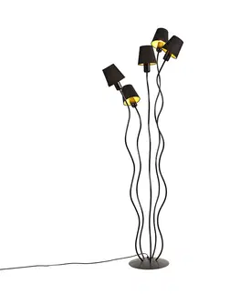 Stojace lampy Dizajnová stojaca lampa čierna 5-svetlá s upínacím tienidlom - Wimme