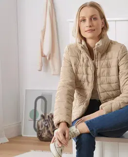 Coats & Jackets Prešívaná bunda s pleteným golierom, béžová
