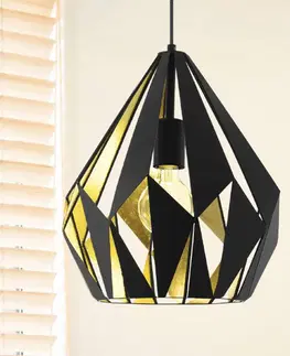 Závesné svietidlá EGLO Závesná lampa Carlton v čiernej Ø 31 cm