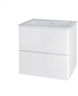 Kúpeľňový nábytok MEREO - Siena, kúpeľňová skrinka s umývadlom z liateho mramoru 61 cm, biela lesk CN410M