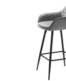 Barové stoličky Furniria Dizajnová barová stolička Dana sivý zamat