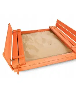 Pieskoviská New Baby Drevené pieskovisko s poklopom a lavičkami, 120 x 120 cm