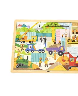 Hračky puzzle VIGA - Drevené puzzle 48 dielikov Stavebné stroje