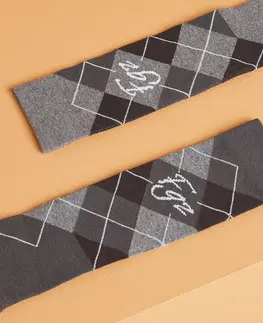 ponožky Jazdecké podkolienky 500 s grafickým motívom sivo-čierne 2 páry