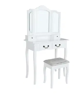Toaletné stolíky KONDELA Regina New toaletný stolík s taburetkou biela / strieborná / zlatá