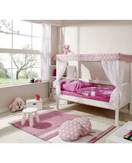 Atypické detské postele Detská Posteľ S Nebesami Lino Mini Záves Ružovo-Biely