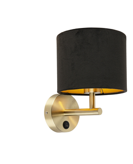 Nastenne lampy Klasická nástenná lampa zlatá s čiernym velúrovým tienidlom - Combi