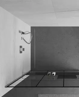 Sprchové dvere MEXEN/S - KIOTO Sprchová zástena WALK-IN s poličkou a držiakom uterákov 120 x 200, transparent/čierna 8 mm, chróm 800-120-121-01-77