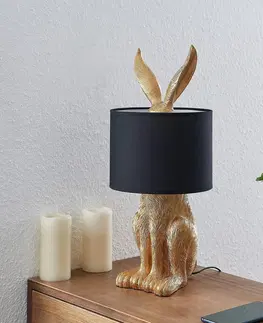 Stolové lampy Lindby Lindby Lorentina látková stolová lampa Zajac zlatá