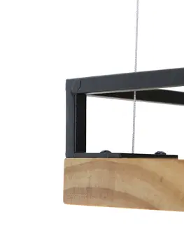 Zavesne lampy Priemyselná závesná lampa čierna s dreveným 4-svetlom - Polica