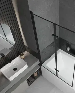 Sprchové dvere MEXEN/S - Cube obdĺžniková vaňa 180 x 80 cm s panelom + vaňová zástena 100 cm, čierna vzor 550518080X92100027070