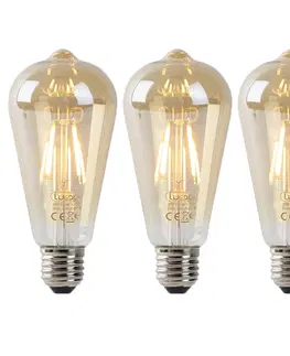 Ziarovky Sada 3 ks E27 LED svietidiel ST64 zlatá so senzorom svetlo-tma 4W 400 lm 2200K