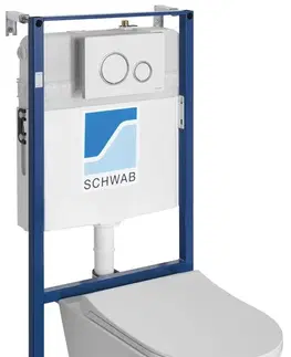 Záchody SAPHO - Závesné WC AVVA Rimless s podomietkovou nádržkou a tlačidlom Schwab, biela 100314-SET5
