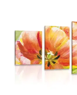 Obrazy kvetov 5-dielny obraz červené tulipány vo vintage prevedení