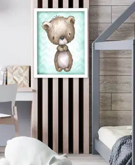 Obrazy do detskej izby Obrazy na stenu do detskej izby - Macko tyrkys