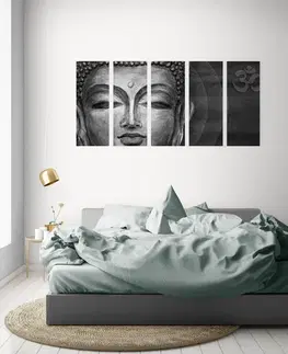 Čiernobiele obrazy 5-dielny obraz tvár Budhu v čiernobielom prevedení