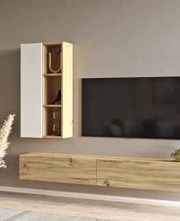 TV stolíky závesná TV zostava LEVY 10, farba dub Left + biela
