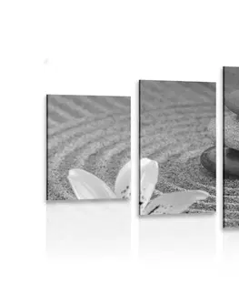 Čiernobiele obrazy 5-dielny obraz Zen záhrada a kamene v piesku v čiernobielom prevedení