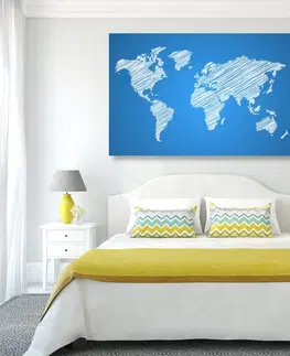Obrazy na korku Obraz na korku šrafovaná mapa sveta na modrom pozadí