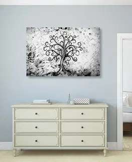Čiernobiele obrazy Obraz symbol stromu života v čiernobielom prevedení