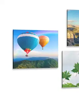 Zostavy obrazov Set obrazov prelet balónom nad krajinou