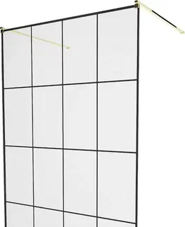 Sprchové dvere MEXEN/S - KIOTO samostatne stojaca sprchová zástena 130 x 200, transparent/čierna vzor 8 mm, zlatá 800-130-002-50-77