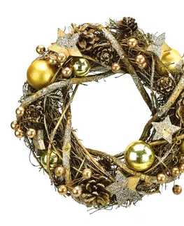 Vianočné dekorácie Vianočný ratanový veniec Luccia zlatá, pr. 24 cm