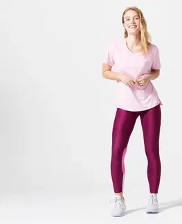 nohavice Dámske legíny 120 na fitness s vreckom na telefón ružovo-fialové