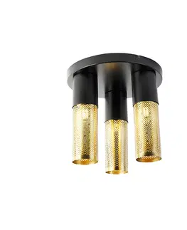 Stropne svietidla Industriálne stropné svietidlo čierne so zlatými okrúhlymi 3 svetlami - Raspi