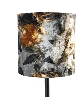 Stolove lampy Moderná stolná lampa čierna s tienidlom kvety 25 cm - Simplo