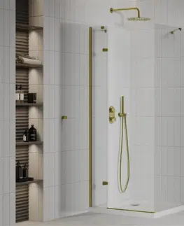 Vane MEXEN/S - Roma sprchovací kút 80x80, kyvný, číre sklo, zlatý + vanička 854-080-080-50-00-4010