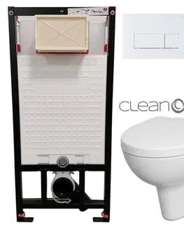 Záchody DEANTE Podstavný rám, pre závesné WC misy + SLIM tlačidlo bílé  + WC CERSANIT CLEANON PARVA + SEDADLO CST_WC01 A51P PA1